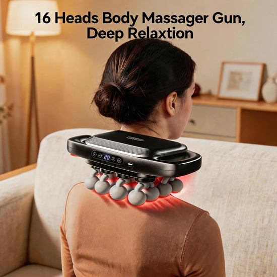 16 Heads Massager Gun large-area deep massage High speed rotation High-Frequency Vibration Body Back Waist Neck fatigue relief