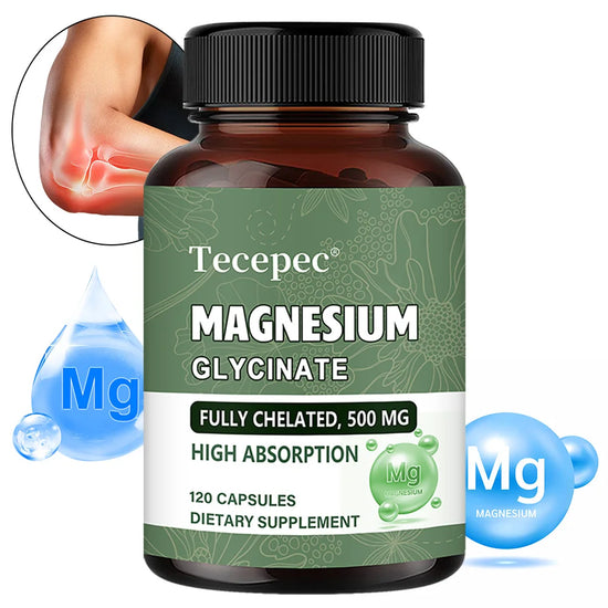 Magnesium Glycinate Capsules - Calms, Relieves Stress, Supports Sleep, Improves Memory Concentration and Bone Health